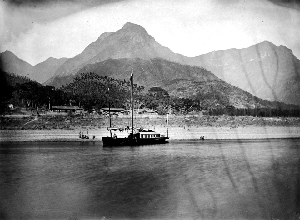 The Yacht Cynthia at anchor, Yven-Foo River