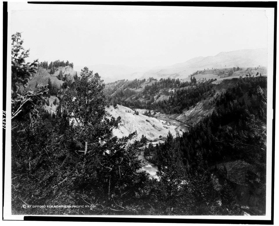 The Yellowstone River below Tower Falls, Yellowstone National Park, reached by the Northern Pacific Railway via Gardiner Gateway LCCN90715862