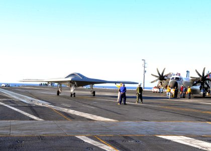 The X-47B taxies aboard USS Harry S. Truman. (8261861792)