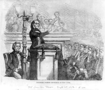 Theodore Parker, 1810-1860, half length portrait, standing behind pulpit, lecturing in New York, facing right LCCN2005685770