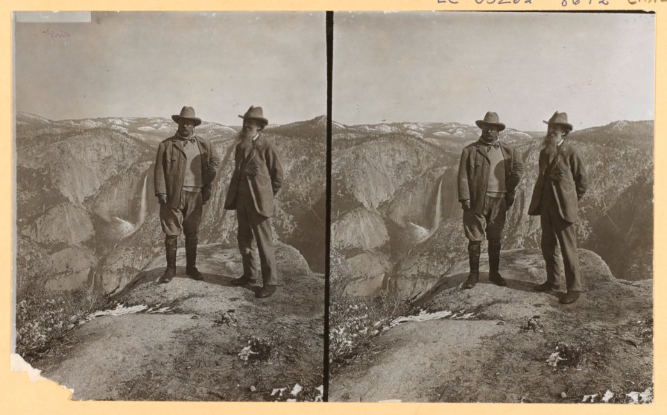 Theodore Roosevelt and John Muir on Glacier Point, Yosemite Valley, California, in 1903 LCCN93503130