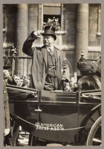 Theodore Roosevelt salutes crowd LCCN2013651231