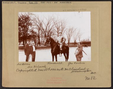 Theodore Roosevelt on horseback with Secretary of Agriculture Wilson, Secretary of Interior Hitchcock, and General Corbin LCCN2010645455