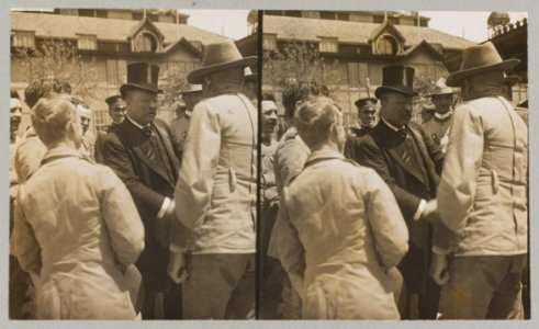 Theodore Roosevelt greeting the boys who fought in Cuba - Rough Rider reunion at San Antonio, Texas LCCN2009633750