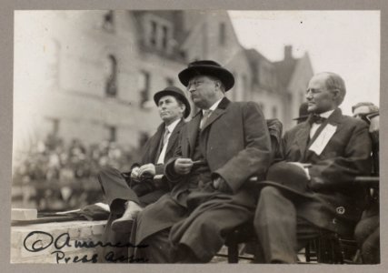 Theodore Roosevelt watching an event from a reviewing stand LCCN2013651452