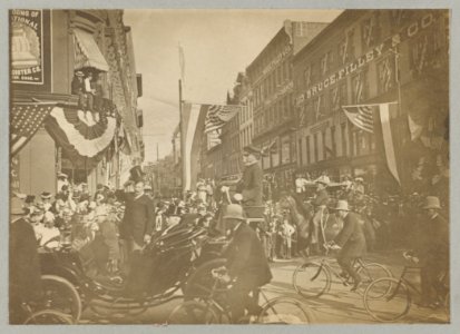 Theodore Roosevelt standing in a carriage, tipping his hat LCCN2013651074