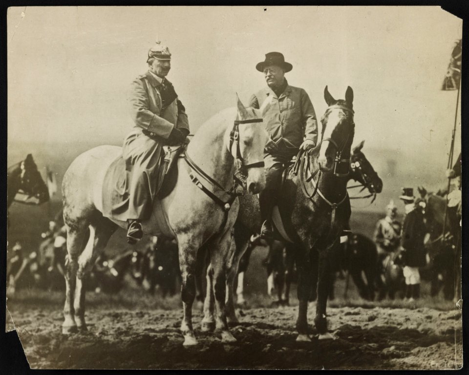 Theodore Roosevelt riding on horseback with Kaiser Wilhelm II LCCN2013650883