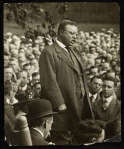 Theodore Roosevelt speaking to crowd at Sagamore Hill LCCN2013650877
