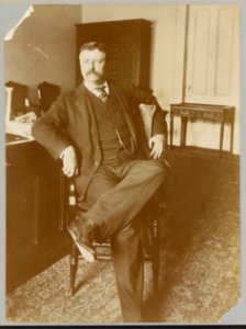 Theodore Roosevelt, full-length portrait, in office sitting in chair , facing front LCCN2013647433