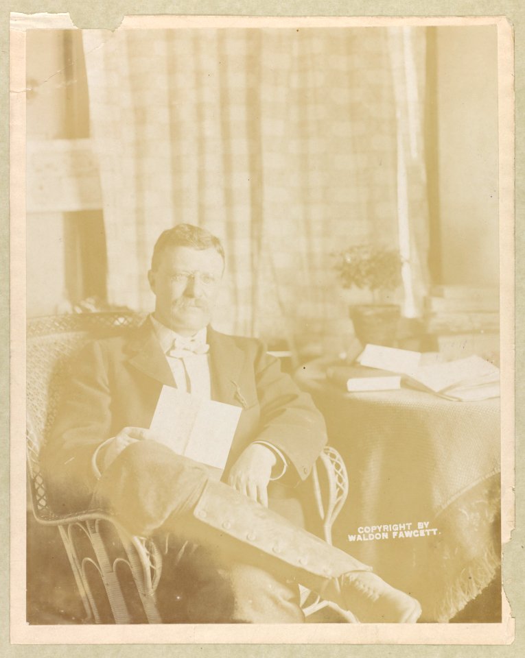 Theodore Roosevelt, three quarter-length portrait, seated holding letter, legs crossed LCCN2013649582