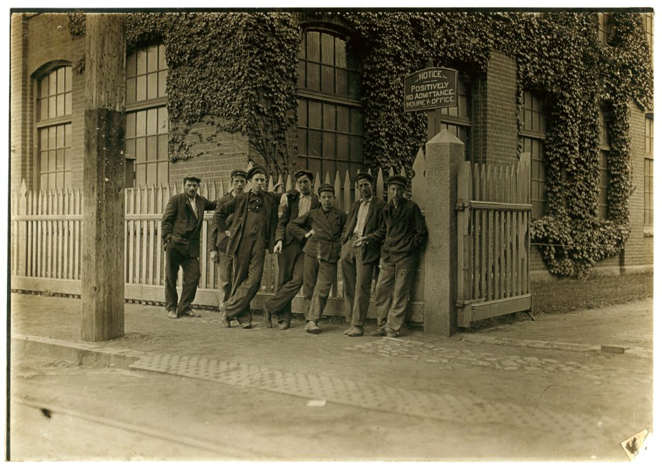 These boys and few more (not many) smaller ones work in Lorraine Mfg. Co., Westerly, R.I. LOC nclc.01816