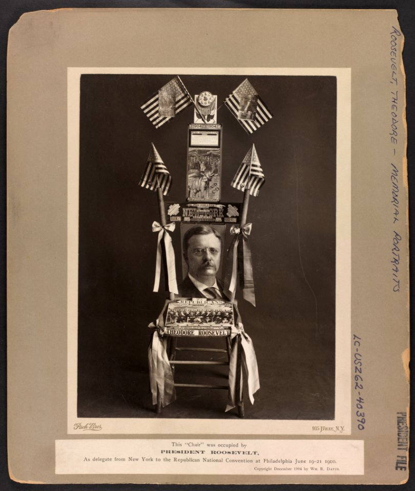 This Chair was occupied by President Roosevelt As delegate from New York to the Republican National Convention at Philadelphia June 19-21 1900 - - Pach Bros., 935 B'way, N.Y. LCCN2009633173