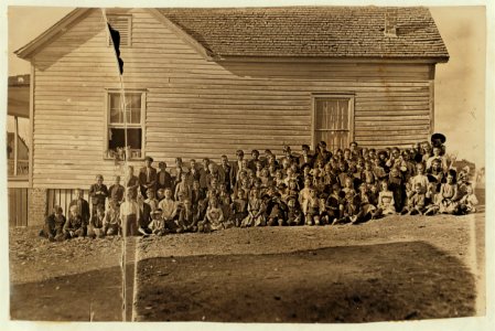 This is where the mill children go to school. Lancaster, S.C. Enrollment 163- attendance, usually about 100. There are over 1,000 operatives in the mill. These are all that go to school from LOC nclc.01432
