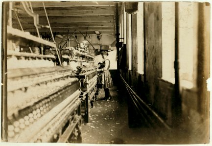 This little spinner has been in the mill 4 years. She was about 52 inches high and looked not quite 12 years old. Plenty of others there Newton (N.C.) Cotton Mills. LOC nclc.05389