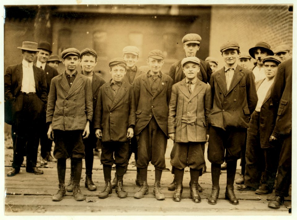 Thomas Alverriere in front row left hand of picture, 42 Prince street, appears 12 years old, has done one year of work here. Speaks no English. Alderio (or Alden) Sylvester, (next to Thomas) LOC cph.3b43673