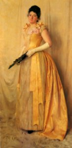 Thomas Cooper Gotch (British, 1854-1931), The Lady in Gold - A Portrait of Mrs. John Crooke