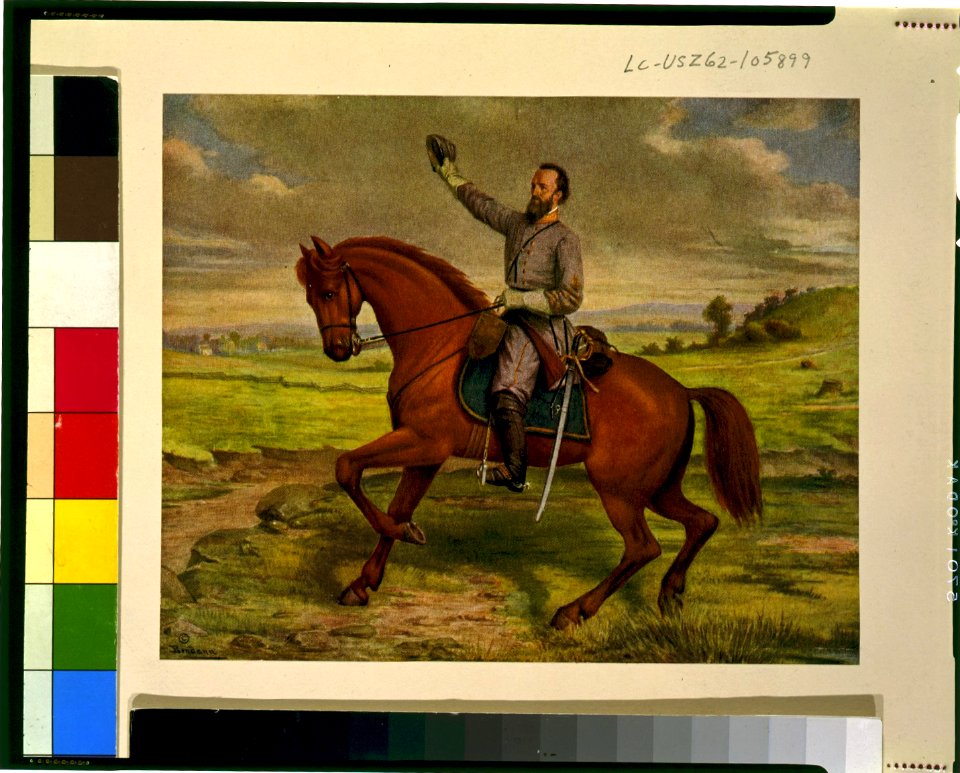 Thomas Jonathan Jackson, full-length portrait, on horseback, facing left, holding up hat in his right hand LCCN92514006