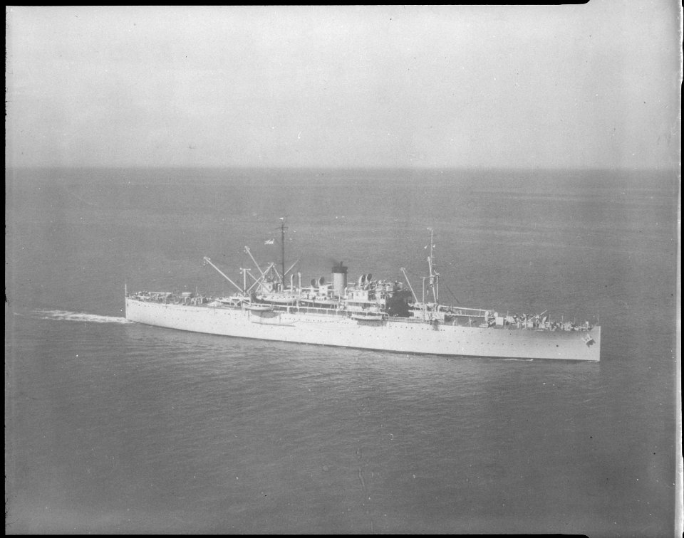 Wright (AV1). Aircraft tender. Aerial, starboard side, underway, 10-15-1931 - NARA - 520815
