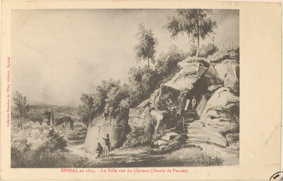 Épinal en 1834, La Ville vue du Château (Dessin de Pensée) CP 2272 PsurR