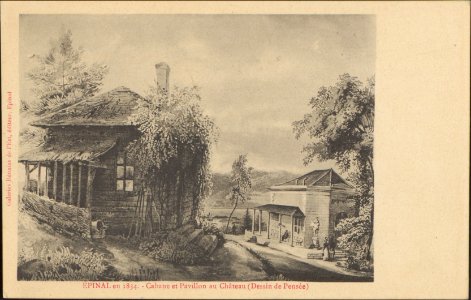 Épinal en 1834, Cabane et Pavillon au Château (Dessin de Pensée) CP 0237 PsurR