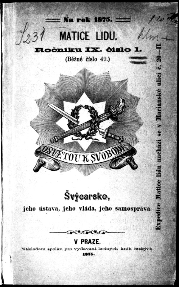Čeněk Hevera - Švýcarsko, jeho ústava, jeho vláda, jeho samospráva - 1875 - Cover page