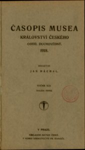 Časopis Musea království Českého - Oddíl duchovědný - 1918 - 1 - Cover page
