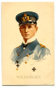 Почтовая открытка. Капитан-лейтенант Отто Веддиген, цветной рисунок. Hermann Schött