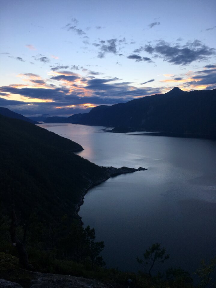 Sunset mountain water