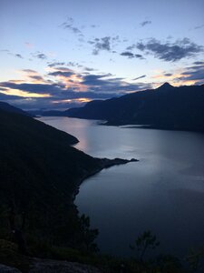 Sunset mountain water photo