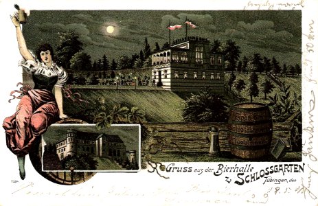 „Gruss aus der Bierhalle zum Schlossgarten“ (AK 7524 Gebr. Metz 1901 TPk192)