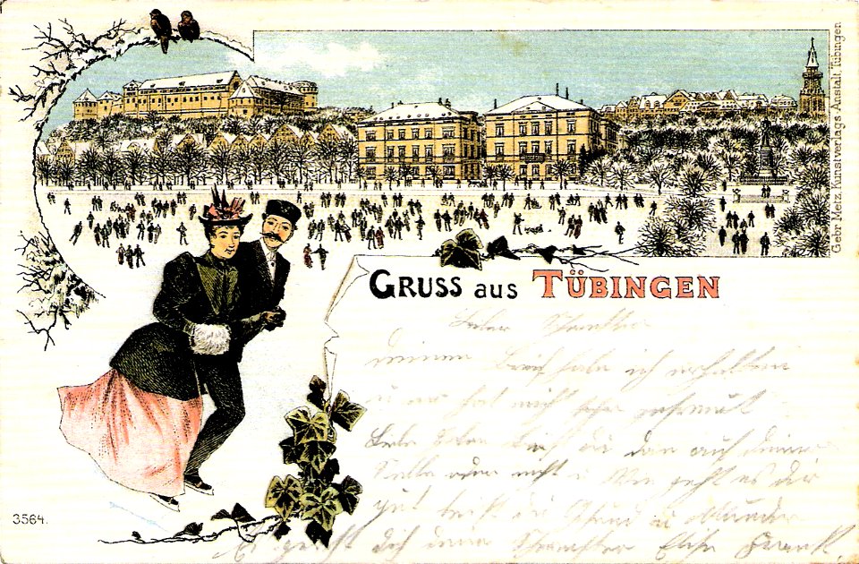 „Gruss aus Tübingen“ Schlittschuhläufer (AK 3564 Gebr. Metz 1904 TPk220)