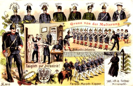 „Gruss von der Musterung“ (PK 15 A Franz Leipzig 1909 TPk115)