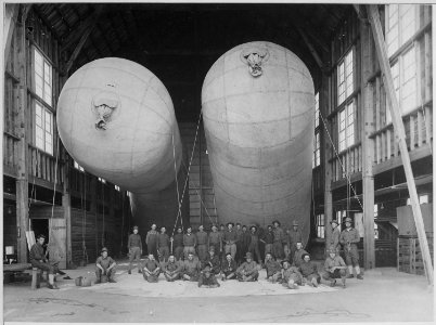 Three 5,000 cubic feet Nurse Balloons in Hangar. Fort Sill, Oklahoma, May 1, 1918., 1917 - 1919 - NARA - 533476