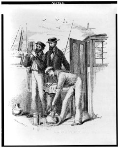 Three men on deck of the H.M.S. Challenger studying Medusae, jellyfish) - E. Gulland ; Pearson, sc LCCN90713828