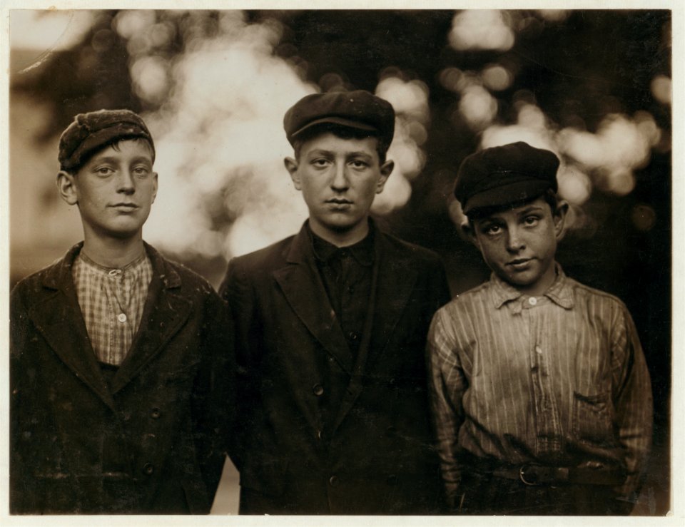 Three of the youngest boys working in Holden, Leonard Co., Bennington, Vt. Said they work (i.e., would) continue to work after summer vacation. Louis Godbout (right hand end) 132 Lincoln LOC nclc.01842