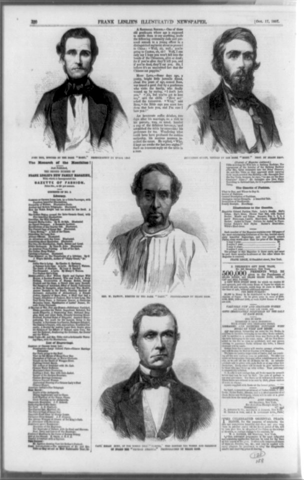 Three portraits of men rescued from the Central America, by the bark Mary- John Tice, Alexander Grant and George W. Dawson; and portrait of Capt. Hiram Burt, of the Boston brig Marine, who LCCN96509570