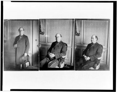 Three portraits of William Jennings Bryan at the Grand Hotel, Paris, all three-quarter length- 1) seated, facing front; 2) seated, facing left; and 3) standing, facing front LCCN96512124