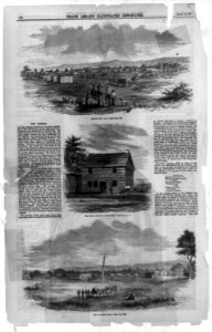 Three illustrations- Denver City, K.T.; The Rocky Mountain News Office, Aurabia, K.T.; View at Pike's Peak LCCN98505273