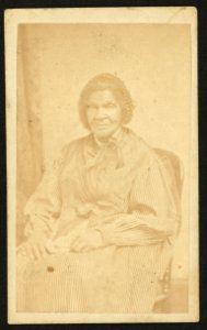 Three-quarter-length portrait of an African American woman seated, facing front) - S. J. Thompson, Photographer, 55 State St., ... Albany, N.Y LCCN2010647837