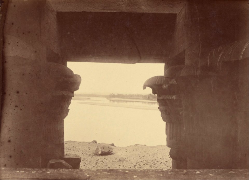 Théodule Devéria (French - (View of the Nile Through the Pillars of the Temple of Ombos) - Google Art Project