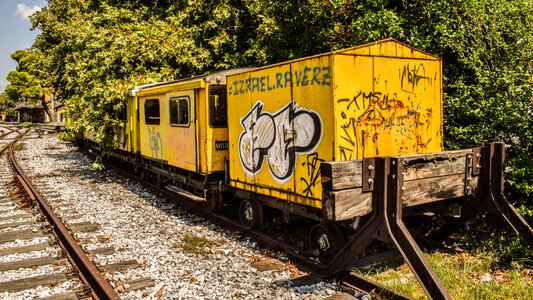 Yellow graffiti railway photo