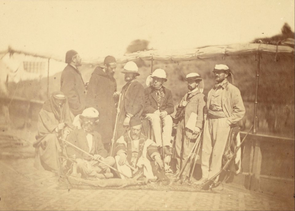 Théodule Devéria (French - (Group portrait of Occidental men on a boat (probably including Henri Pereire, M. Surell and Arthur ... - Google Art Project