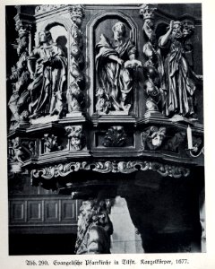Tilsit, Evangelische Pfarrkirche, Kanzelkörper, 1677, Bildhauer Joh. Pfeffer (zugeschrieben)