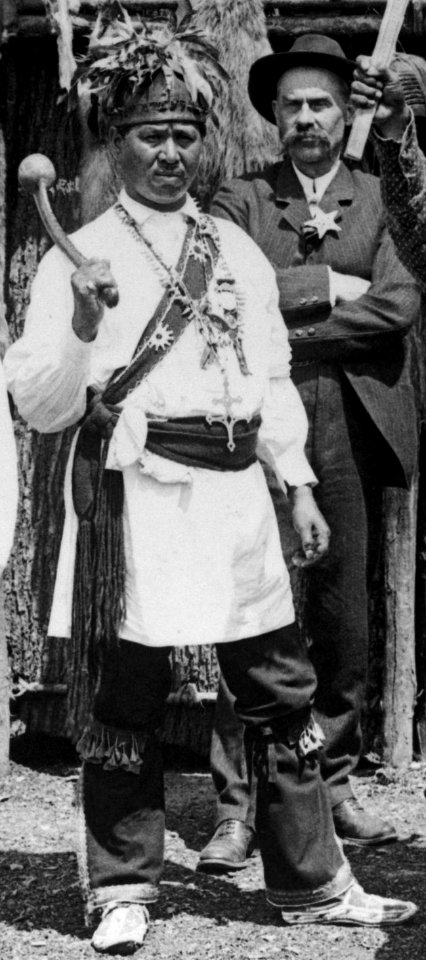 Tin star with handlebar scowls at Native American detail, Indians from N.Y. state reservation LCCN2005694877 (cropped) (cropped)