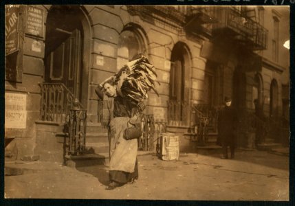 Tired woman with heavy load of home-work. Lafayette St., near Astor Place. LOC cph.3a48916