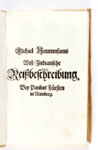 Titelblad till Västindindisk reseberättelse från 1663 på tyska - Skoklosters slott - 93277