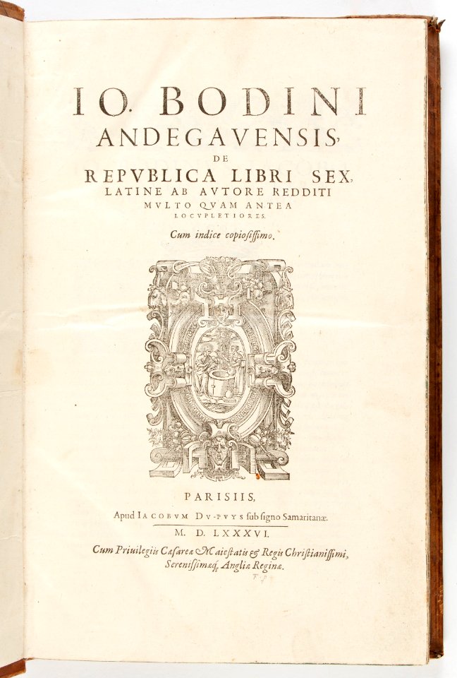 Titelblad, 1586, ...De repvblica libri sex, latine ab avtore redditi mvlto qvam antea locvpletiores... - Skoklosters slott - 93408