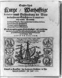 Title page illus. with ship VICTORIA and bust portraits of circumnavigators Ferdinand Magellan, Francis Drake, Olivier van Noort, and Sebastiano de Cano. 1626 LCCN2002713398