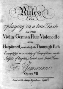 Title page - no illus. - of Rules for playing in a true taste on the Violin, German Flute Violoncello and Harpsicord, particularly the Thorough Bass, exemplified in a variety of compositions LCCN2003689022