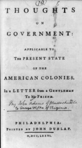 Title page of Thoughts on Government by John Adams, 1776 LCCN2003678097